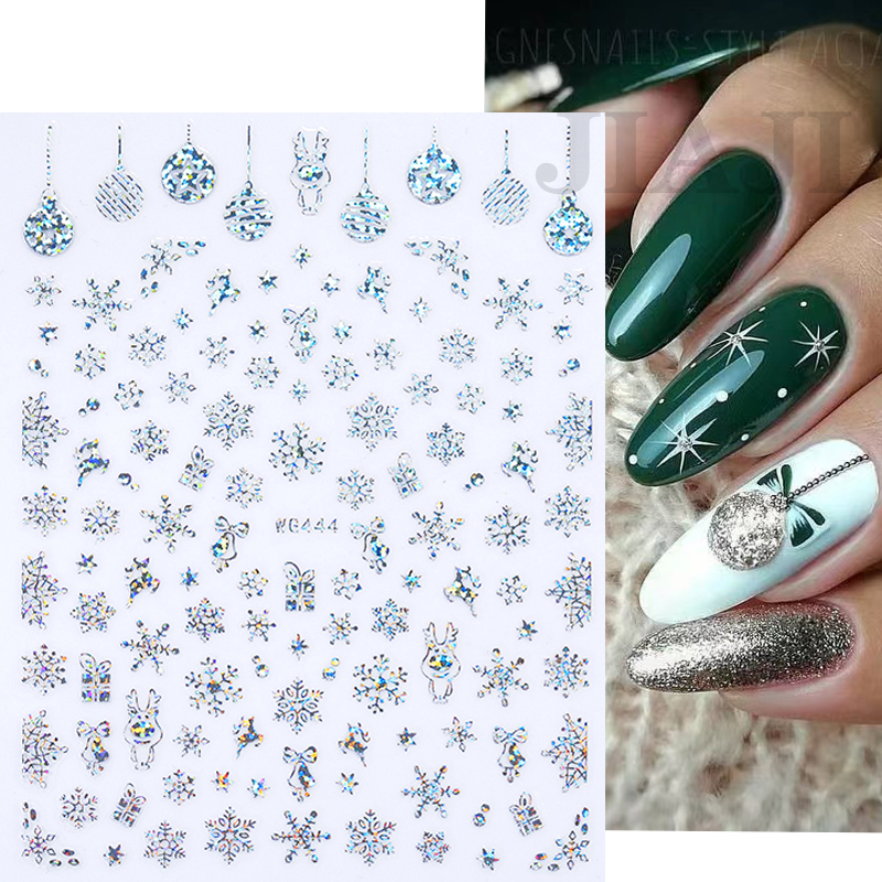 Nail Art Xmas Stickers - Christmas 3D Nail Stickers Holographic Snowflake