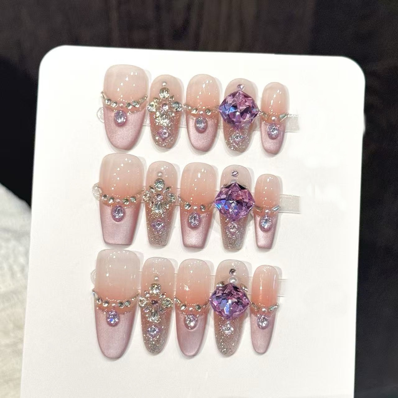 Nail Art French Nails - 10pcs Pure Hand Pressed Coffin/Oval Nail