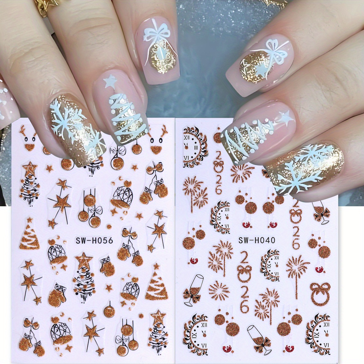 Nail Art Xmas Stickers - 2 pcs Gorgeous Sparkly Christmas Nail