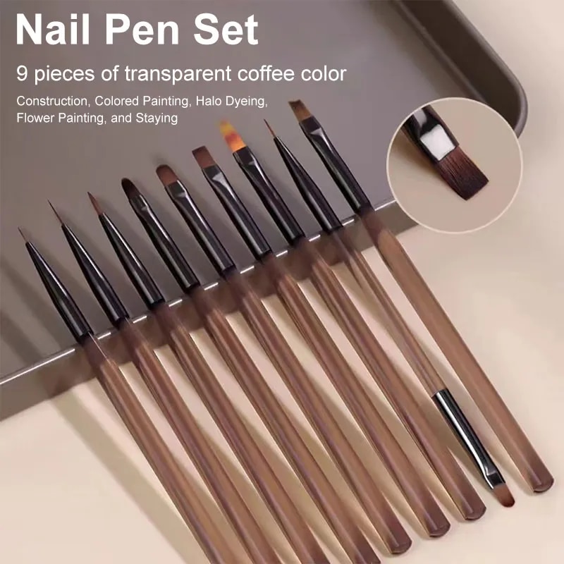 Nail Art Overlay - 9PCS UV Gel Nail Brush Liner