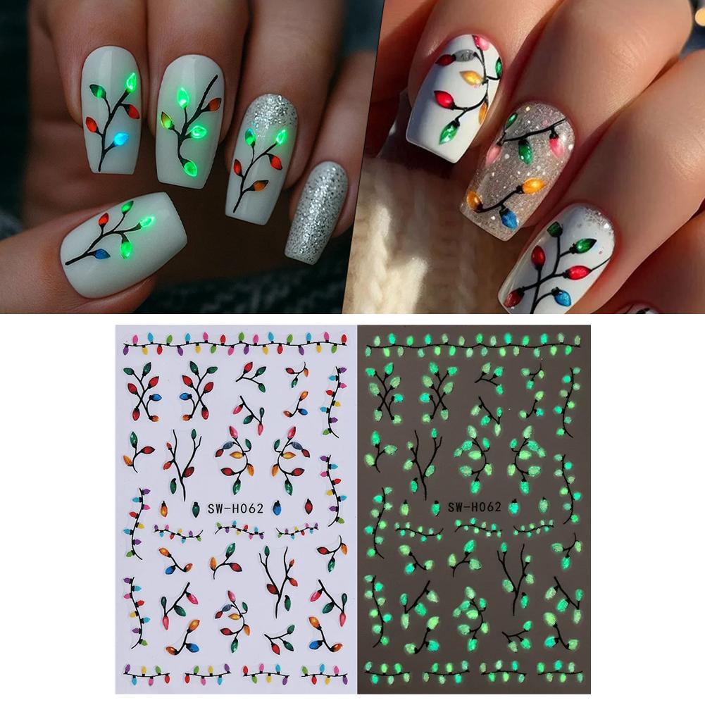 Nail Art Xmas Stickers - Christmas Luminous Nail Art Stickers, Glow