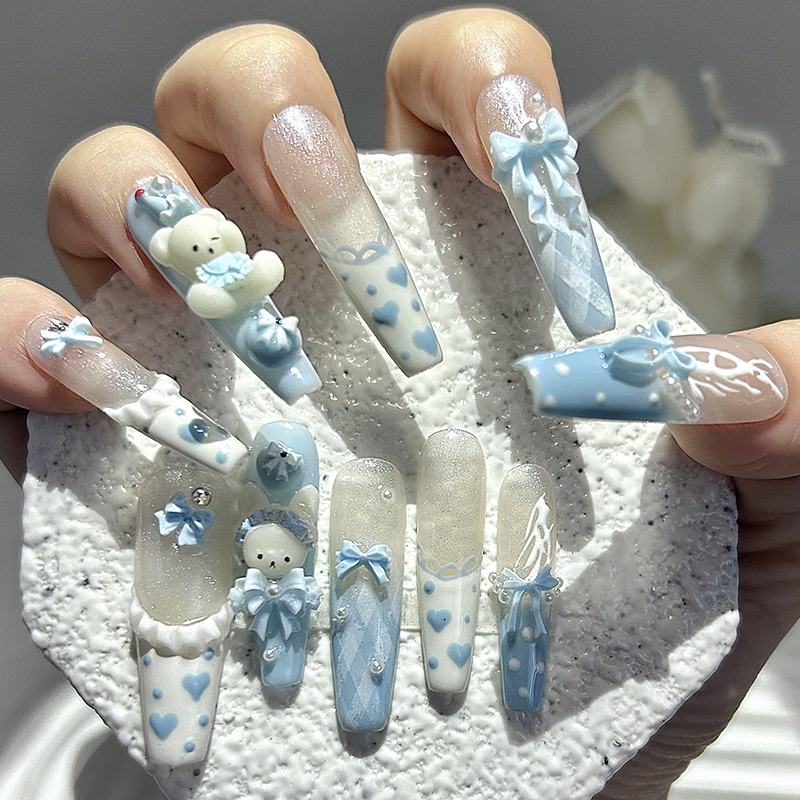 Nail Art French Nails - 10 Pieces Kawaii 3D Bow Teddy