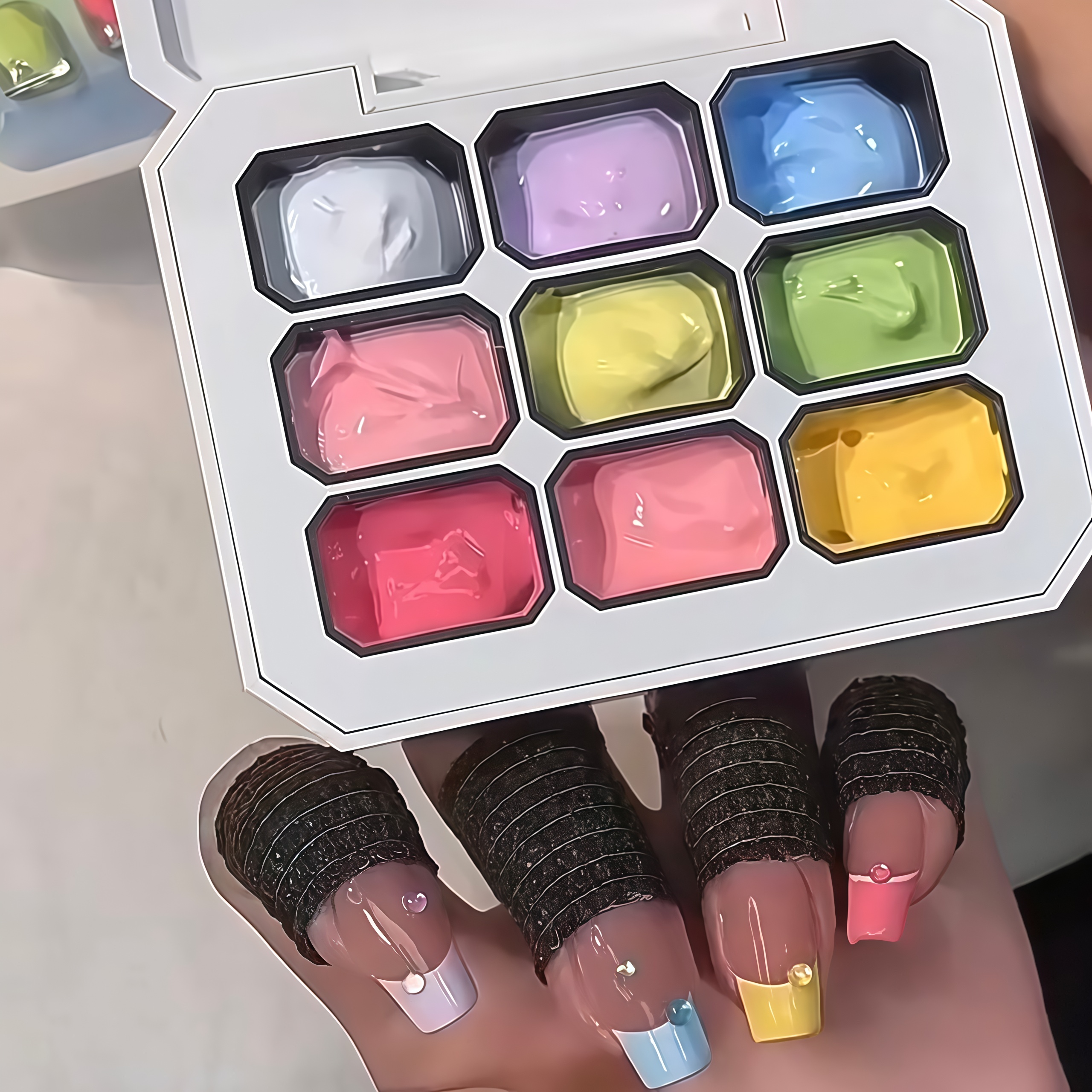 Nail Art Halal - 9-color solid nail polish, Macaron painting