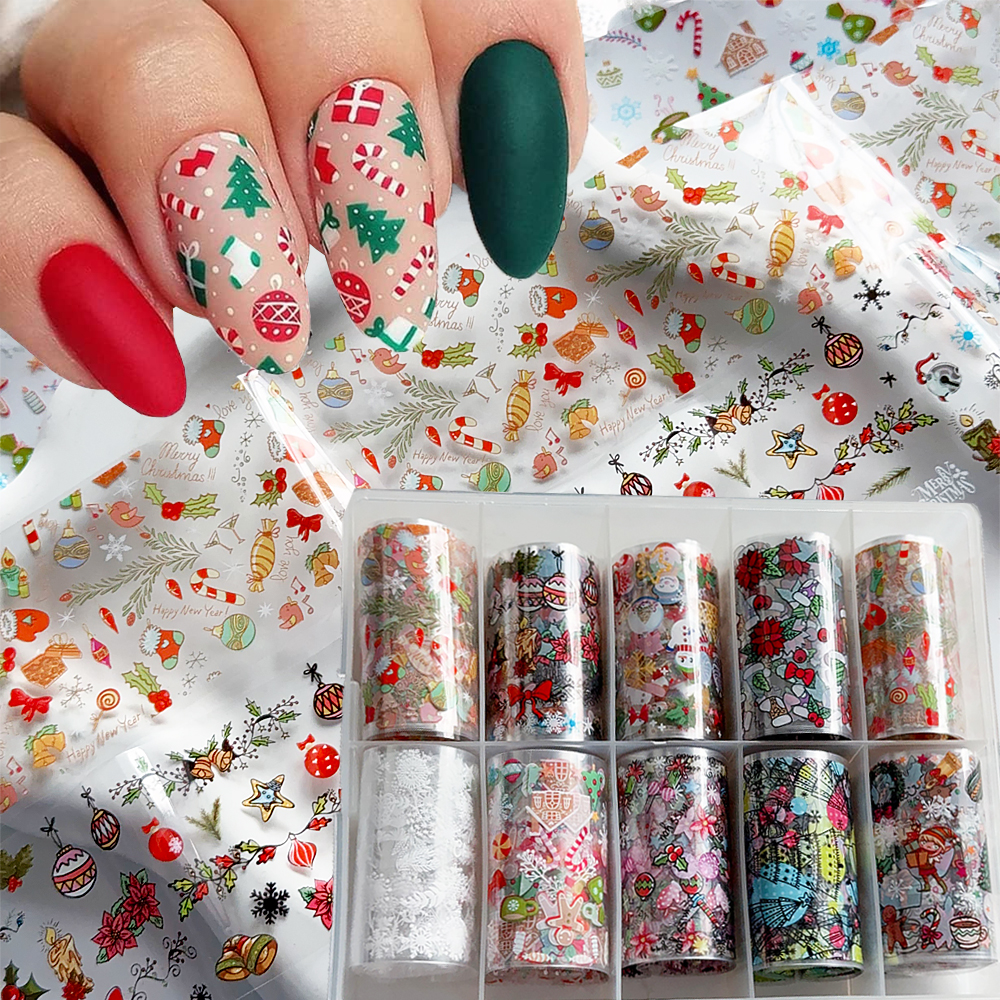 Nail Art Xmas Stickers - 10 Rolls Christmas Nail Art Foils