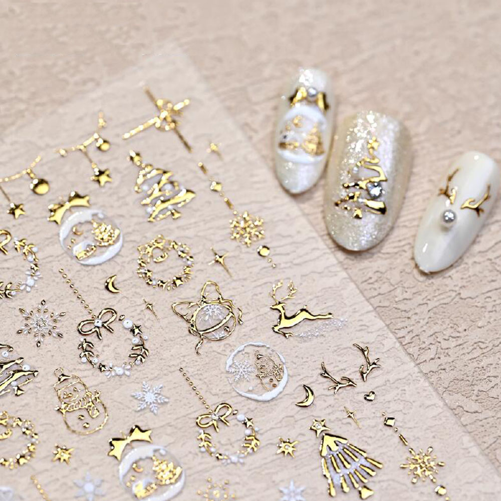 5D Bronzing Gold Christmas Nai - Nail Art Xmas Stickers 리뷰 및 가격