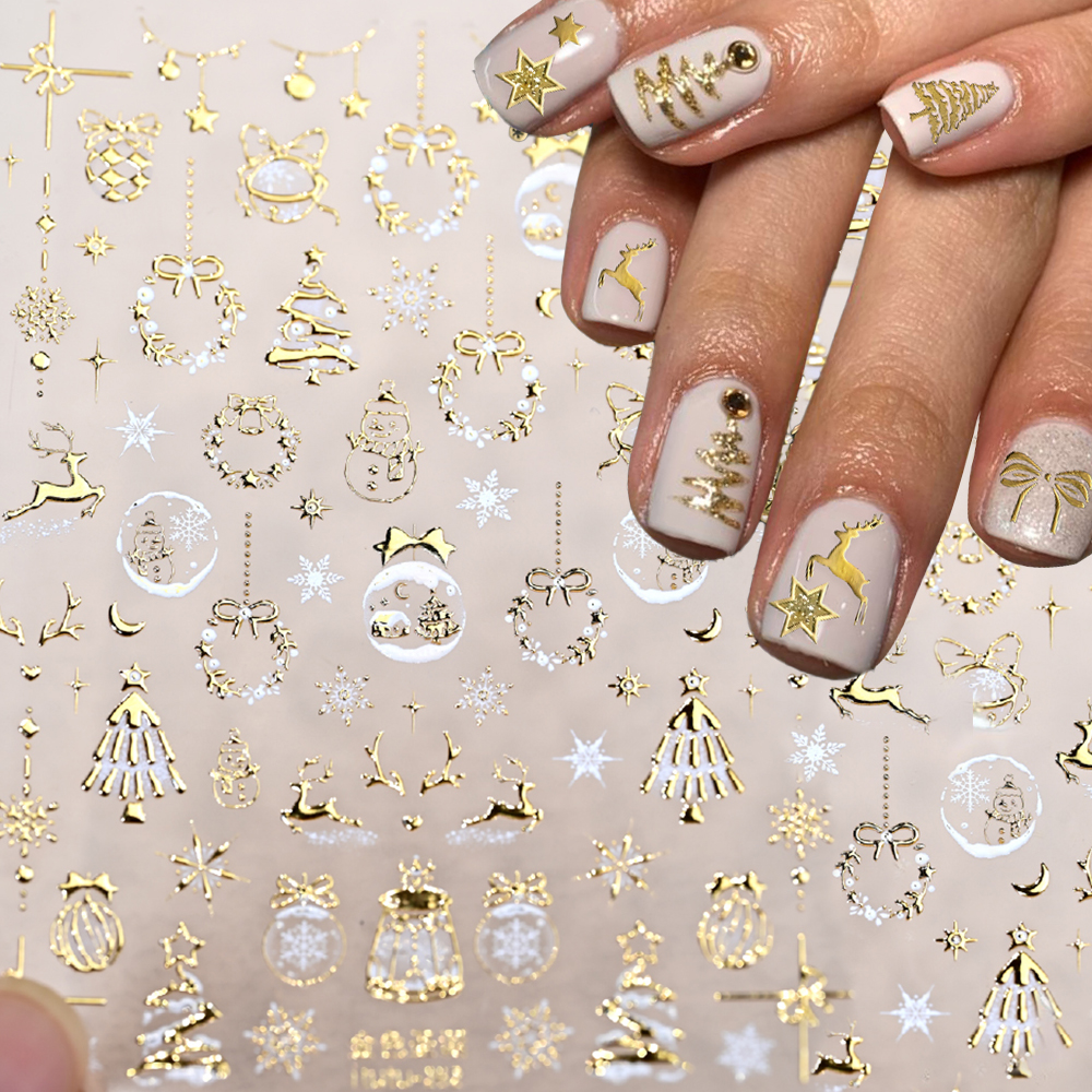 5D Bronzing Gold Christmas Nai - Nail Art Xmas Stickers 리뷰 및 가격