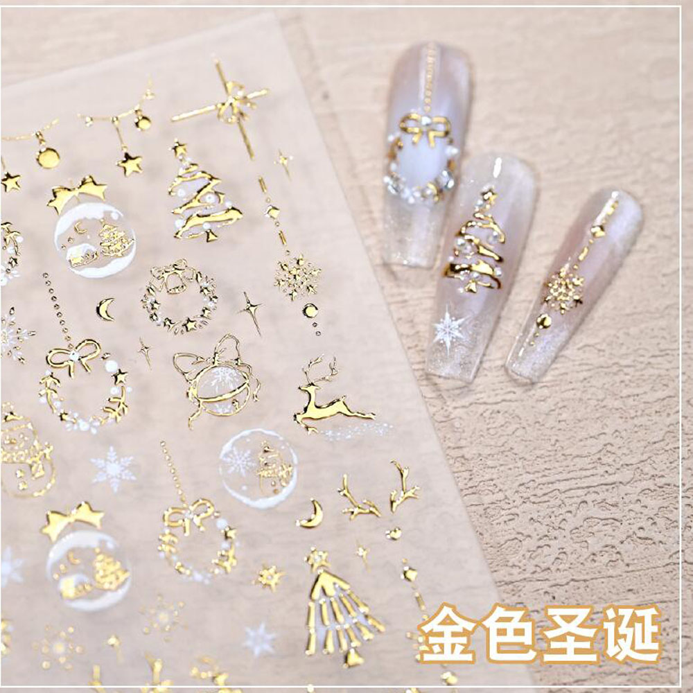 5D Bronzing Gold Christmas Nai - Nail Art Xmas Stickers 리뷰 및 가격