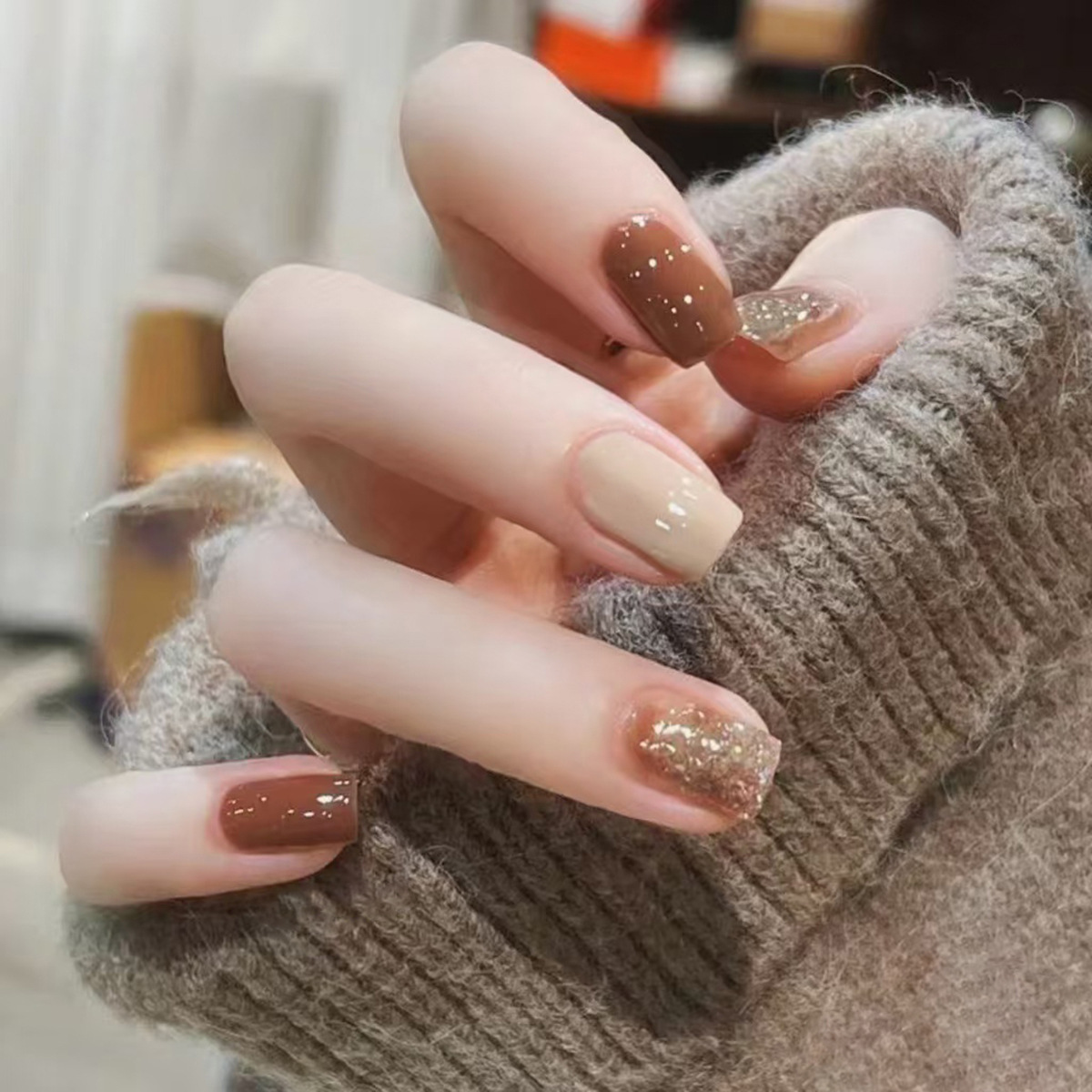 24Pcs Caramel Brown Ombre Glit - Nail Art Overlay 리뷰 및 가격
