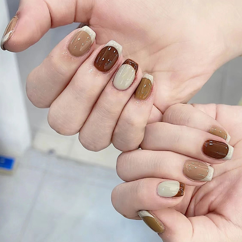 24Pcs Caramel Brown Ombre Glit - Nail Art Overlay 리뷰 및 가격