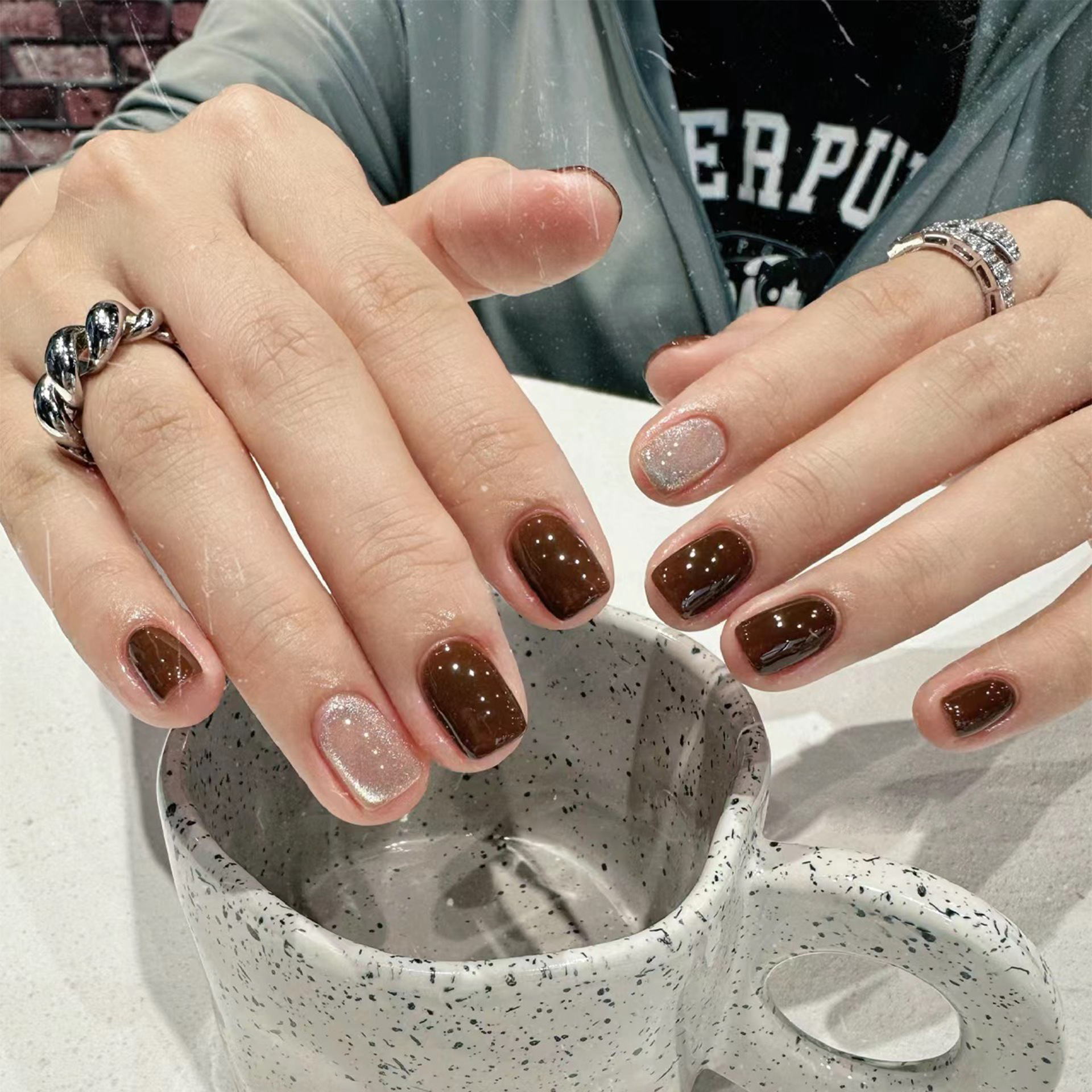 24Pcs Caramel Brown Ombre Glit - Nail Art Overlay 리뷰 및 가격