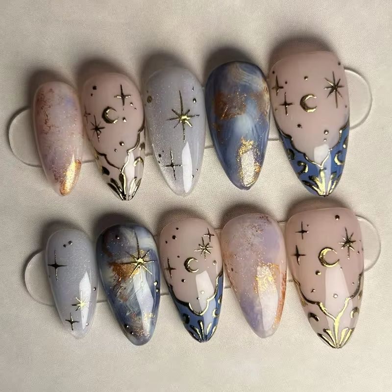 24Pcs Short Almond Nails Set F - Nail Art French Nails 리뷰 및 가격