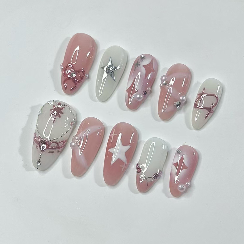 24Pcs Short Almond Nails Set F - Nail Art French Nails 리뷰 및 가격