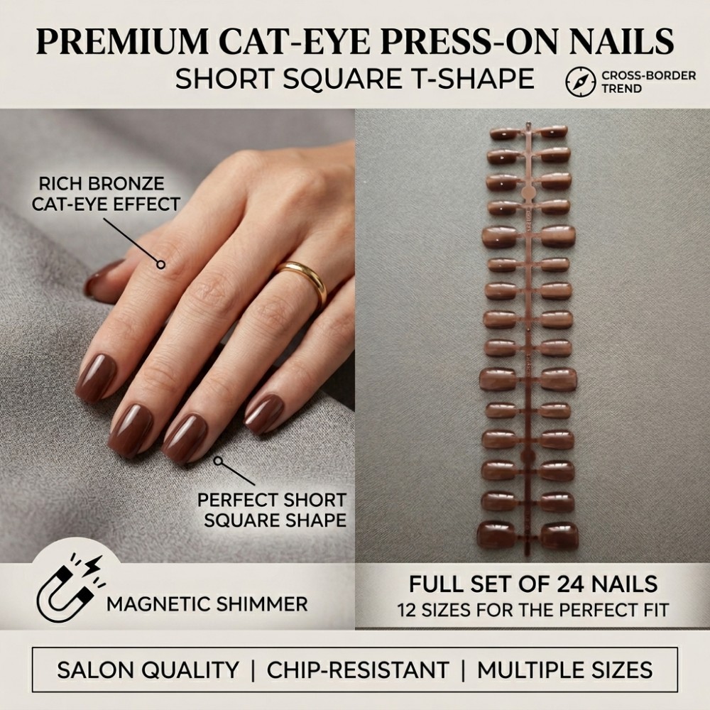 24PCS Short Square Press on Na - Nail Art Extension Cat Eye 리뷰 및 가격