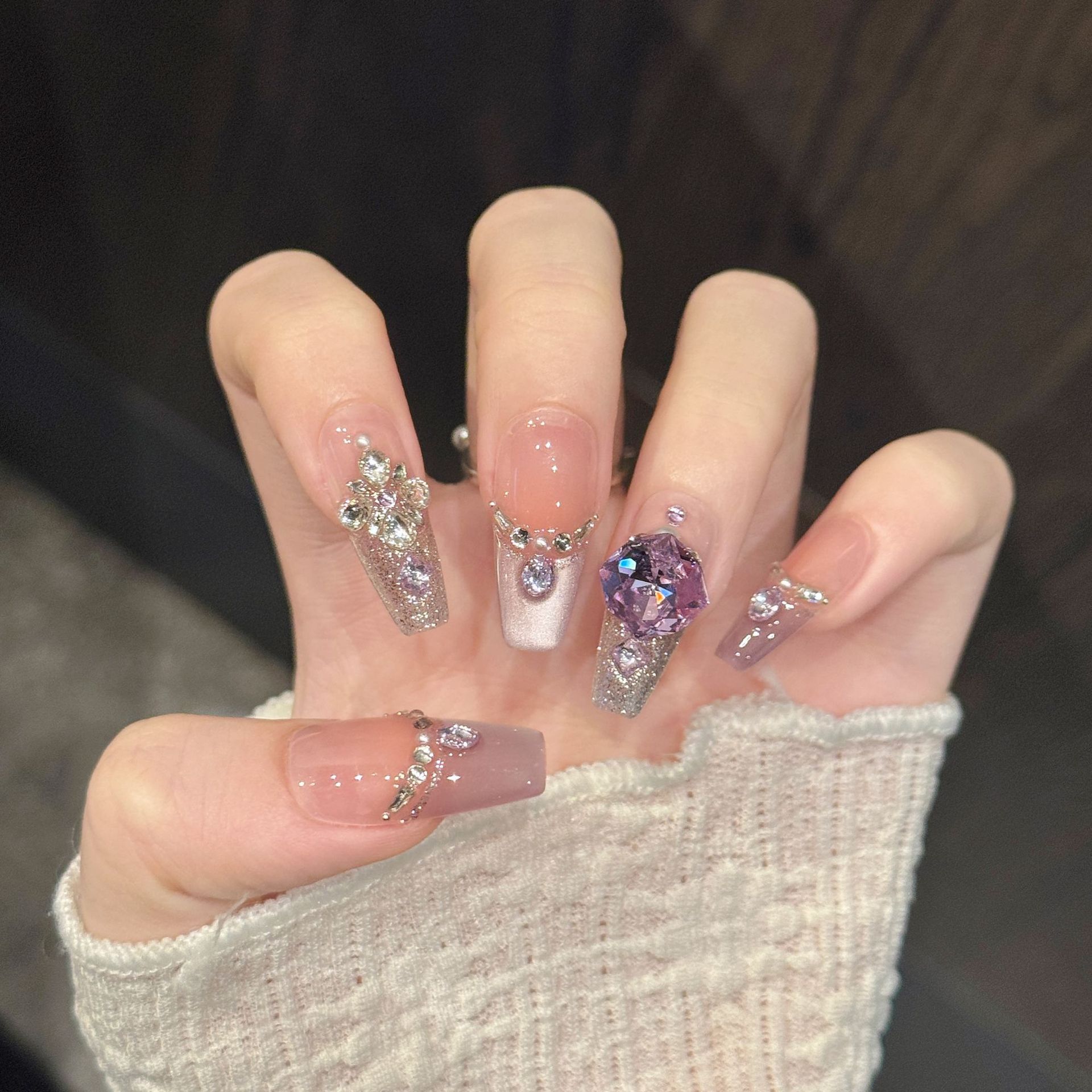 10pcs Pure Hand Pressed Coffin - Nail Art French Nails 리뷰 및 가격