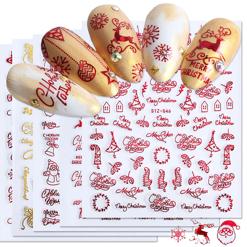 Christmas Nails Accesories Red - Nail Art Xmas Stickers 리뷰 및 가격