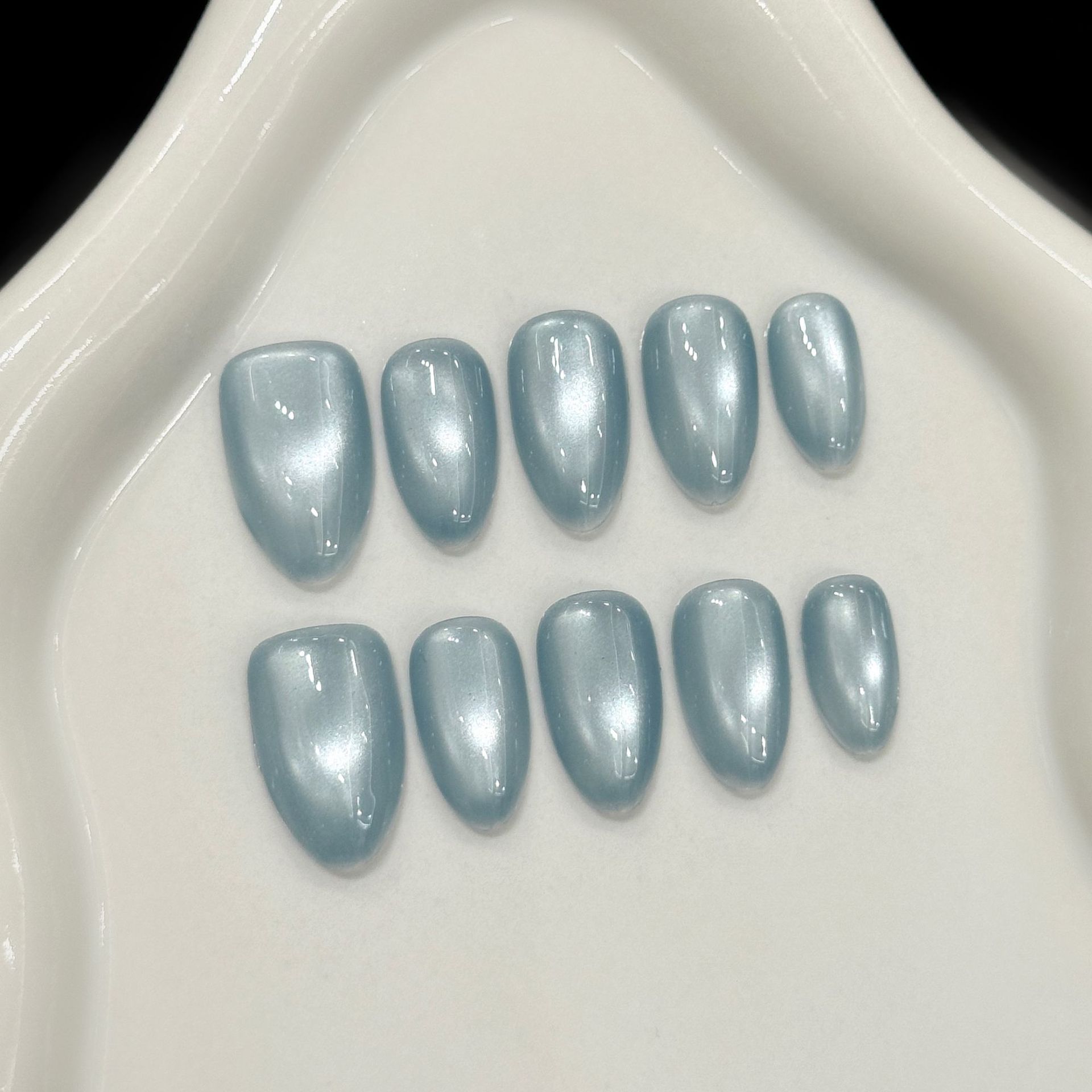 10Pcs Blue Cat Eye French Shor - Nail Art French Nails 리뷰 및 가격