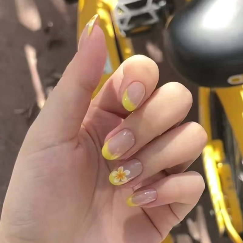 24Pcs Yellow Floral French Des - Nail Art French Nails 리뷰 및 가격