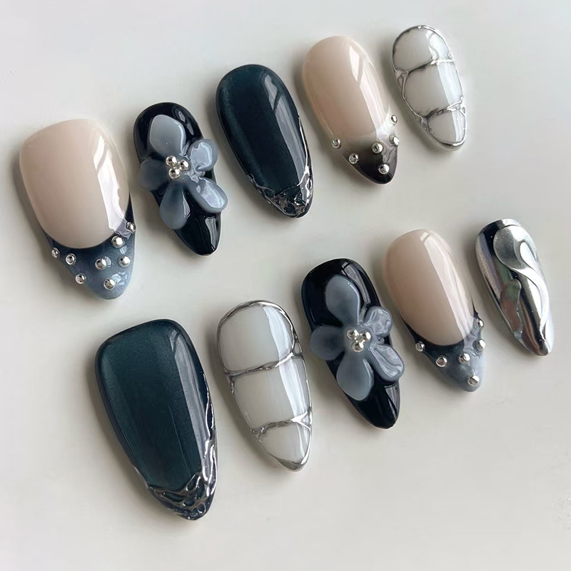 24pcs Flower Long Almond Press - Nail Art French Nails 리뷰 및 가격