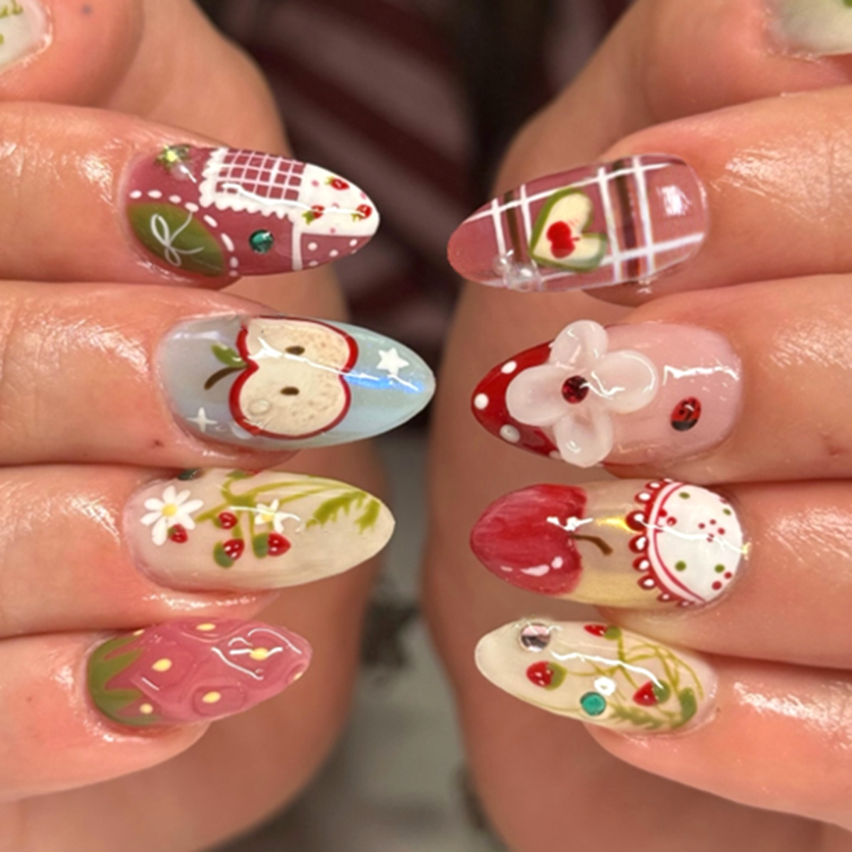 24pcs Flower Long Almond Press - Nail Art French Nails 리뷰 및 가격