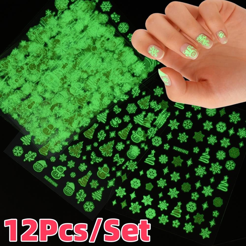 12Pcs/Set 3D Luminous Christma - Nail Art Xmas Stickers 리뷰 및 가격