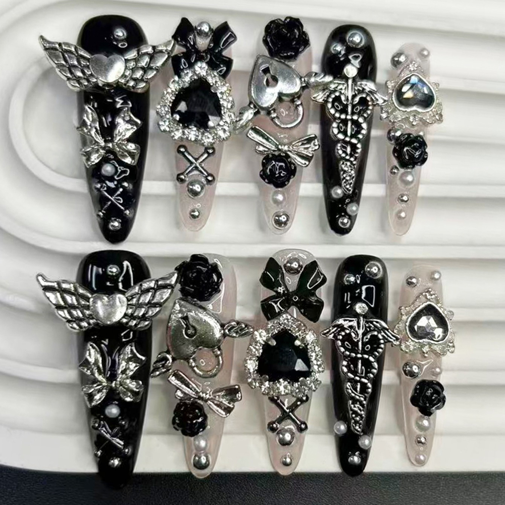 10PCS Jirai Y2K Black Pink Lon - Nail Art French Nails 리뷰 및 가격