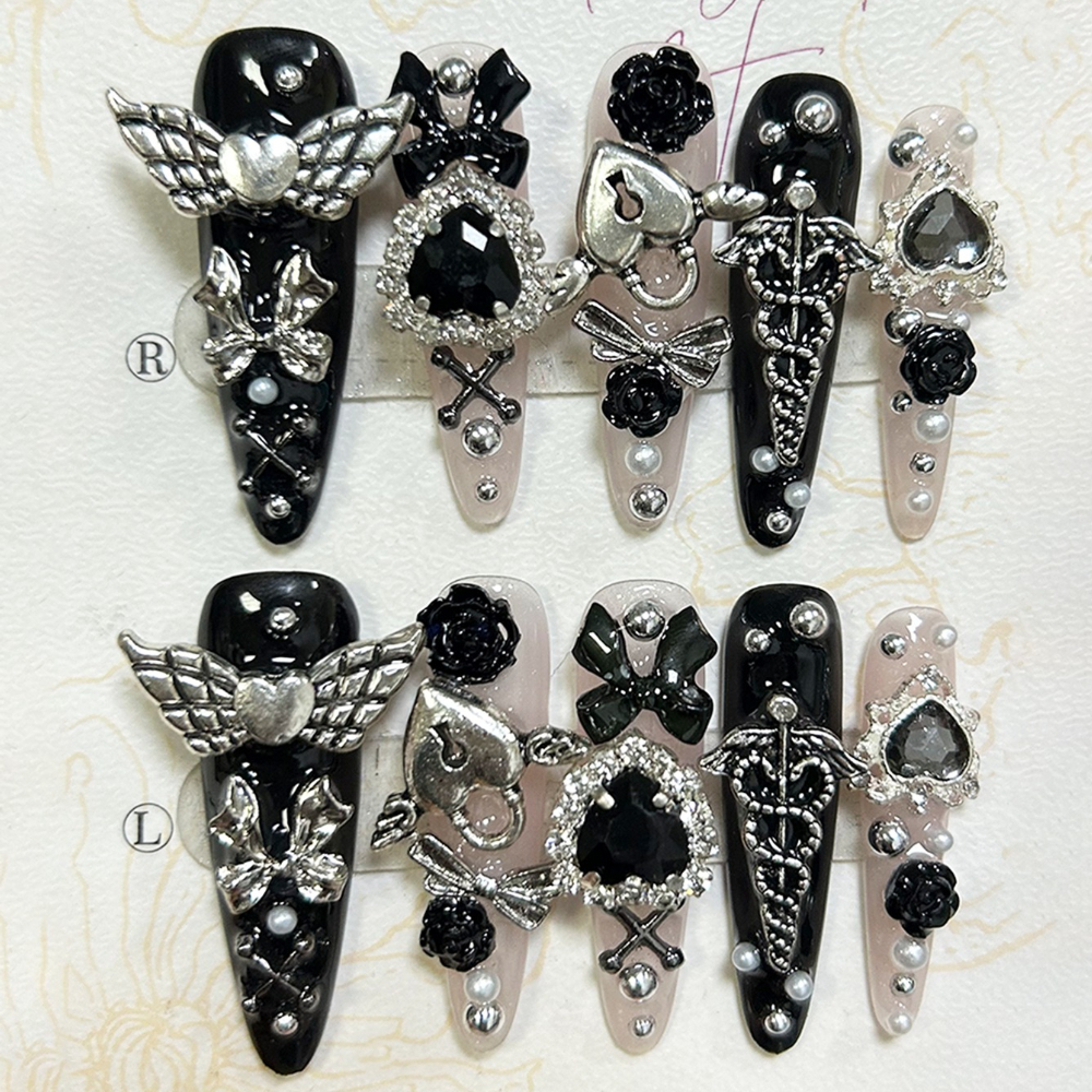 10PCS Jirai Y2K Black Pink Lon - Nail Art French Nails 리뷰 및 가격