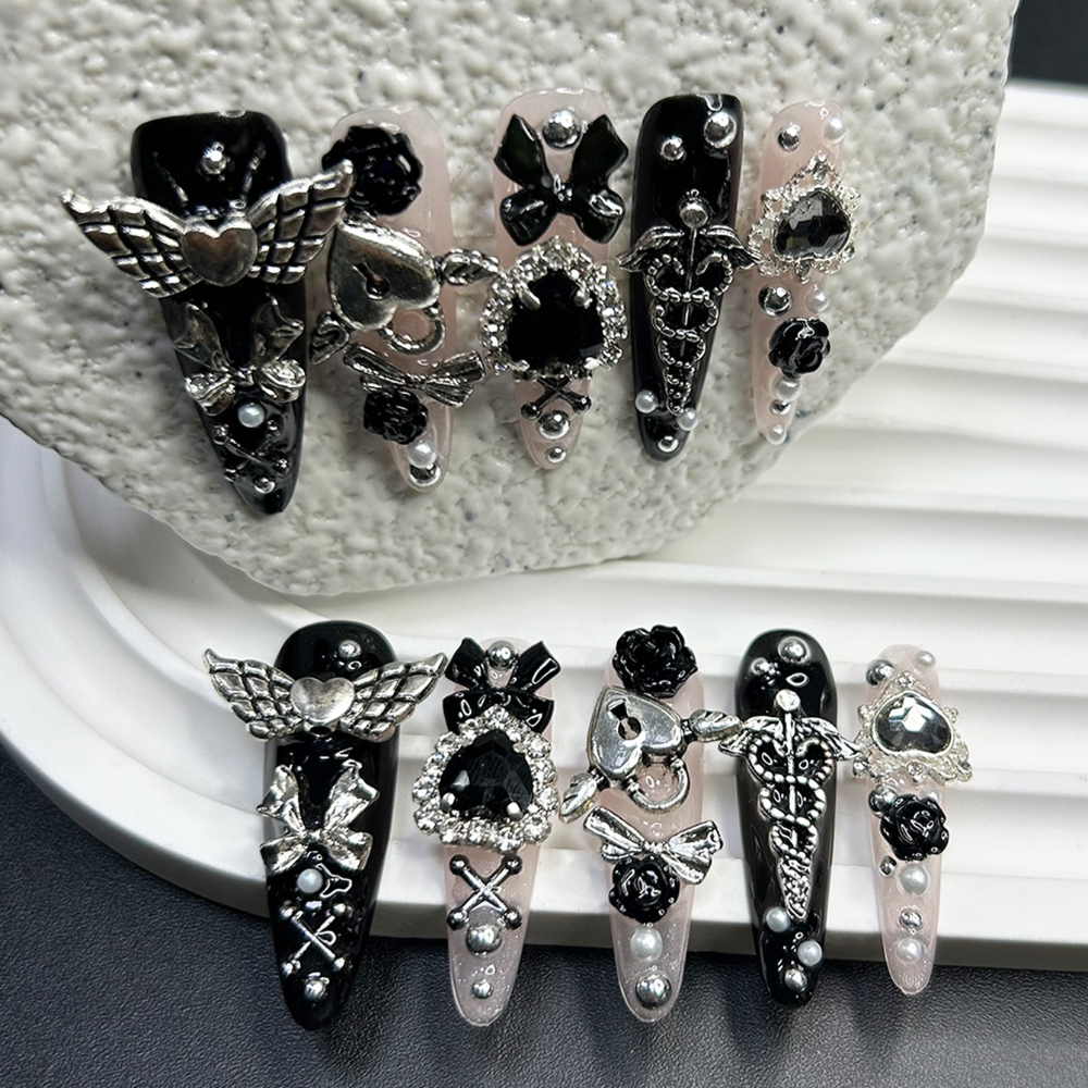 10PCS Jirai Y2K Black Pink Lon - Nail Art French Nails 리뷰 및 가격