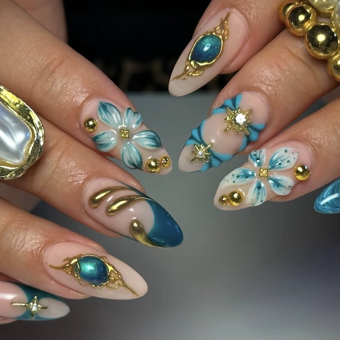Premium Tiffany Blue Gold Fren - Nail Art French Nails 리뷰 및 가격