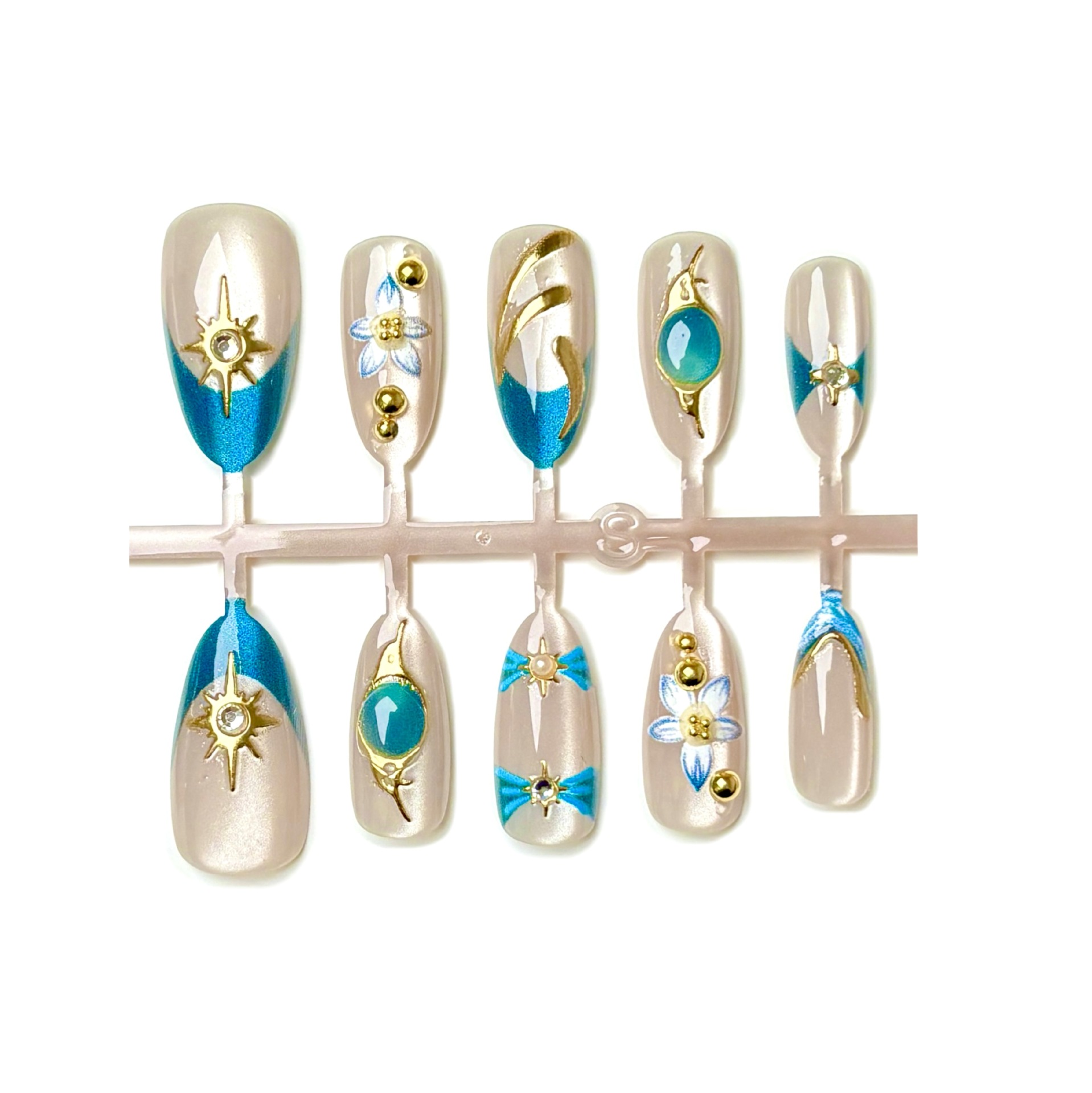 Premium Tiffany Blue Gold Fren - Nail Art French Nails 리뷰 및 가격