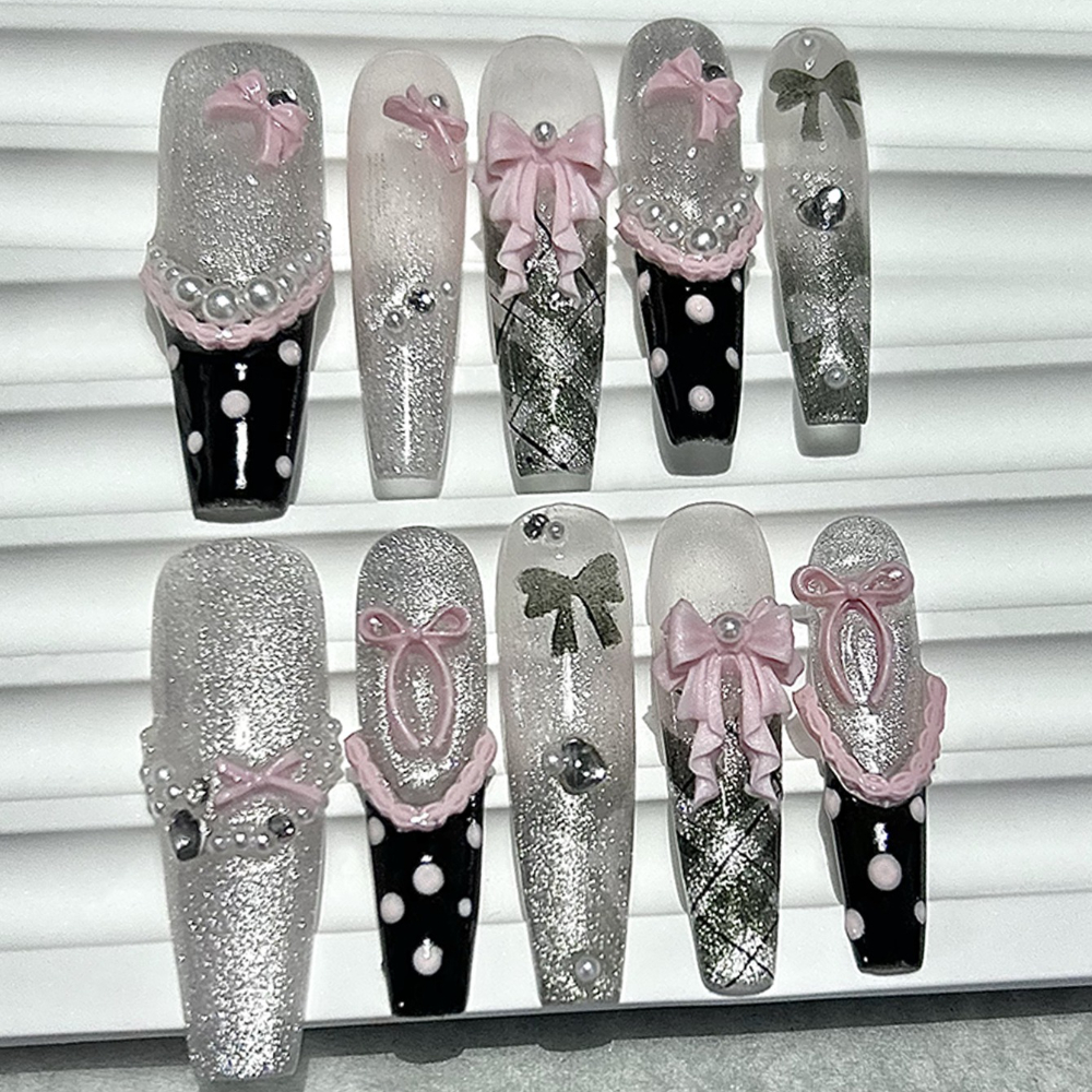 10PCS Y2K Black Pink French Ha - Nail Art Overlay 리뷰 및 가격