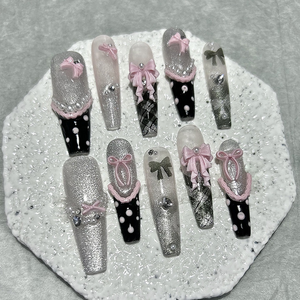 10PCS Y2K Black Pink French Ha - Nail Art Overlay 리뷰 및 가격
