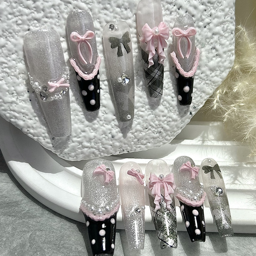 10PCS Y2K Black Pink French Ha - Nail Art Overlay 리뷰 및 가격