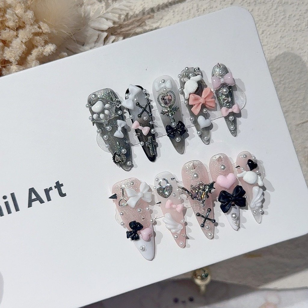Jirai Y2K Spice Girl Black Pin - Nail Art French Nails 리뷰 및 가격