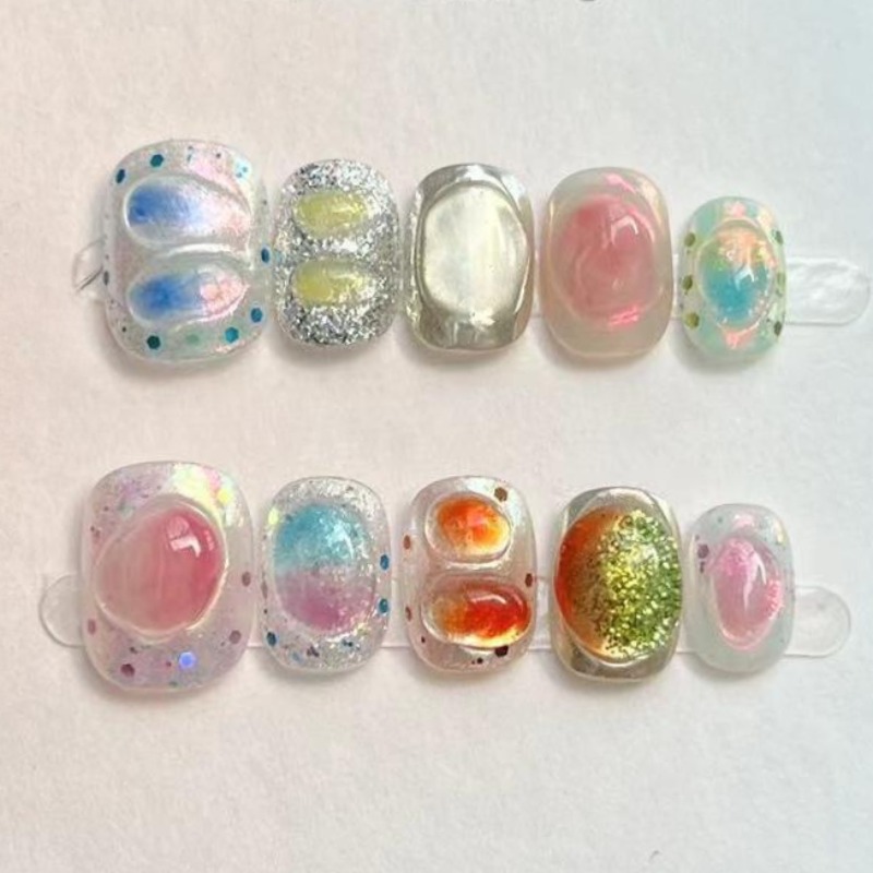 10Pcs Cute Short Round Handmad - Nail Art Overlay 리뷰 및 가격