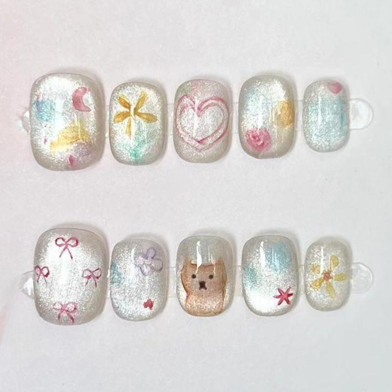 10Pcs Cute Short Round Handmad - Nail Art Overlay 리뷰 및 가격