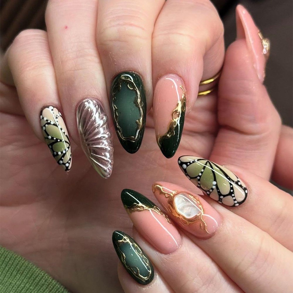 24pcs Green Cat Eye Fake Nails - Nail Art French Nails 리뷰 및 가격