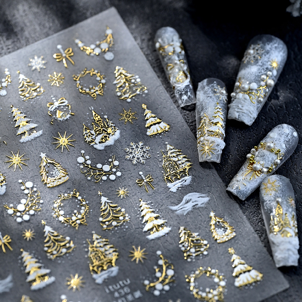 1pc 5D Gold Snow Christmas Tre - Nail Art Xmas Stickers 리뷰 및 가격