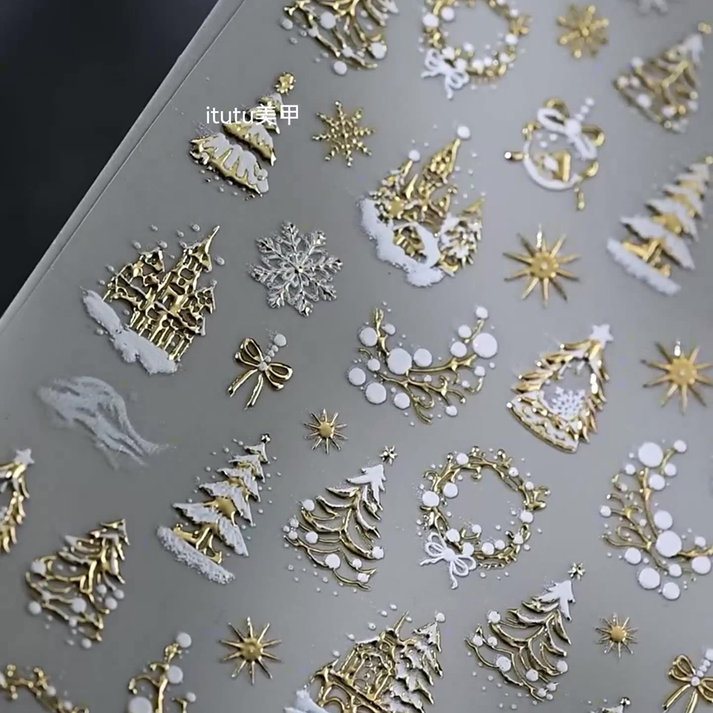 1pc 5D Gold Snow Christmas Tre - Nail Art Xmas Stickers 리뷰 및 가격