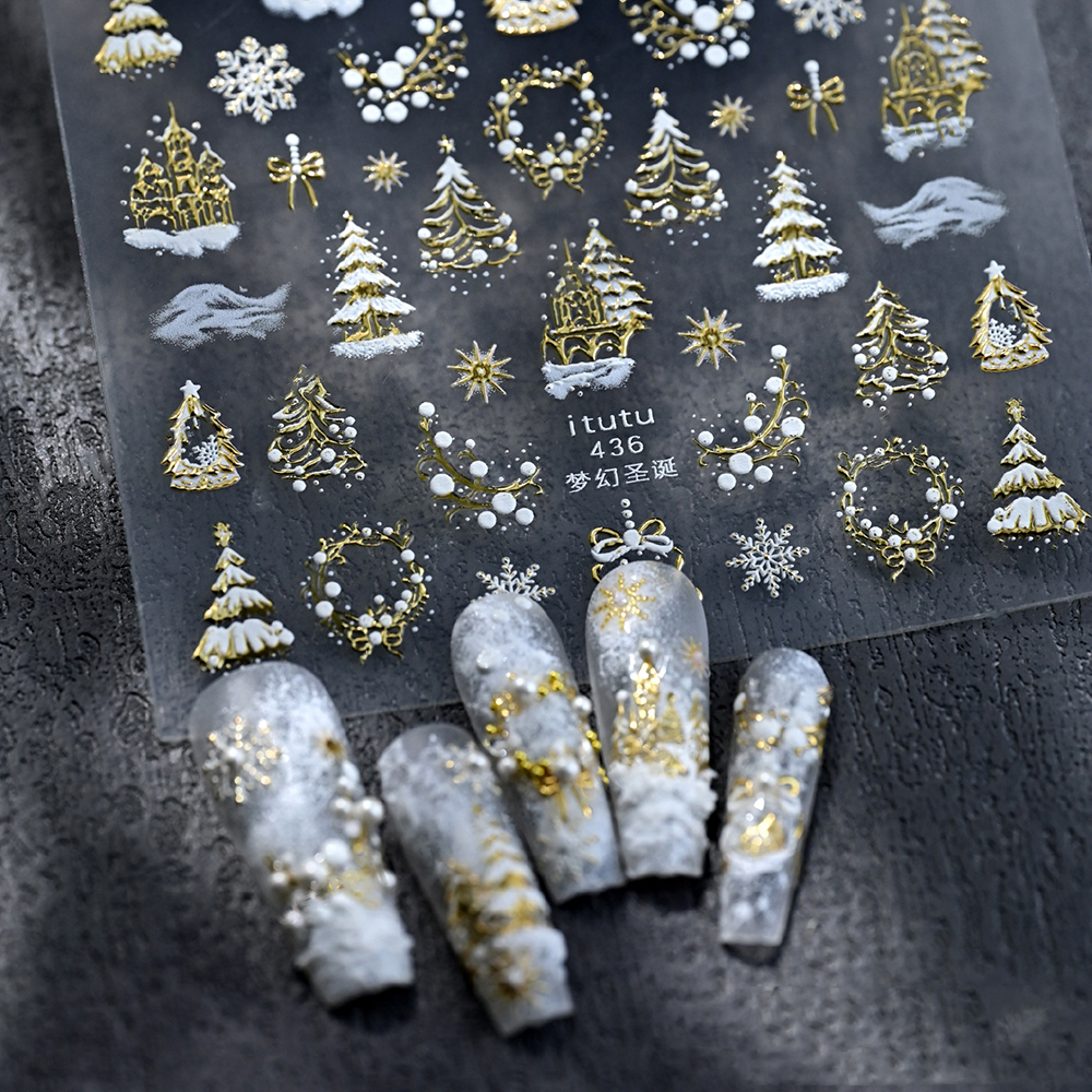 1pc 5D Gold Snow Christmas Tre - Nail Art Xmas Stickers 리뷰 및 가격
