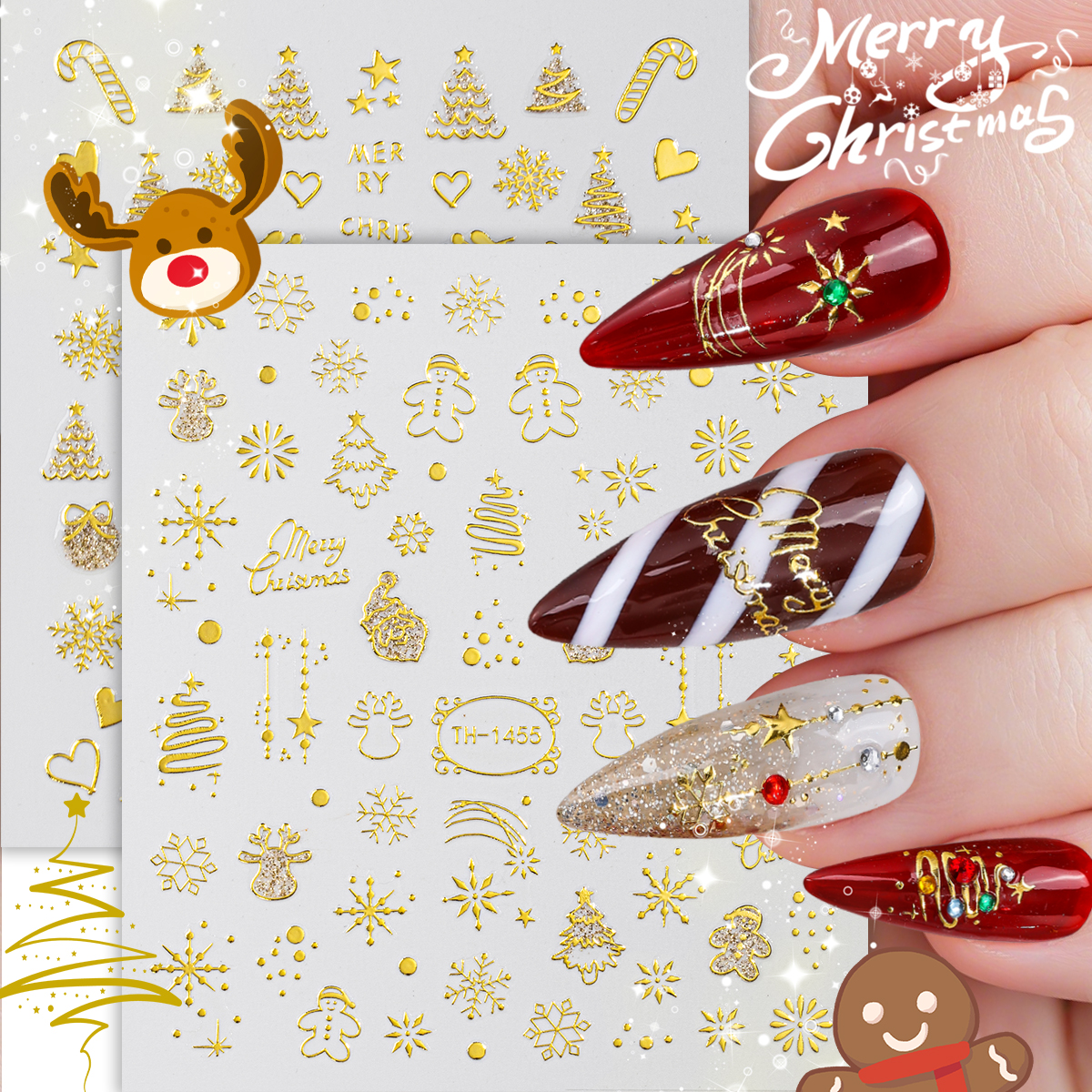 2pcs Cute New Year Cartoon Nai - Nail Art Xmas Stickers 리뷰 및 가격