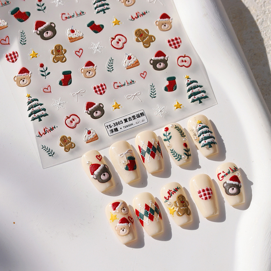 Cute Christmas Bear & Gingerbr - Nail Art Xmas Stickers 리뷰 및 가격
