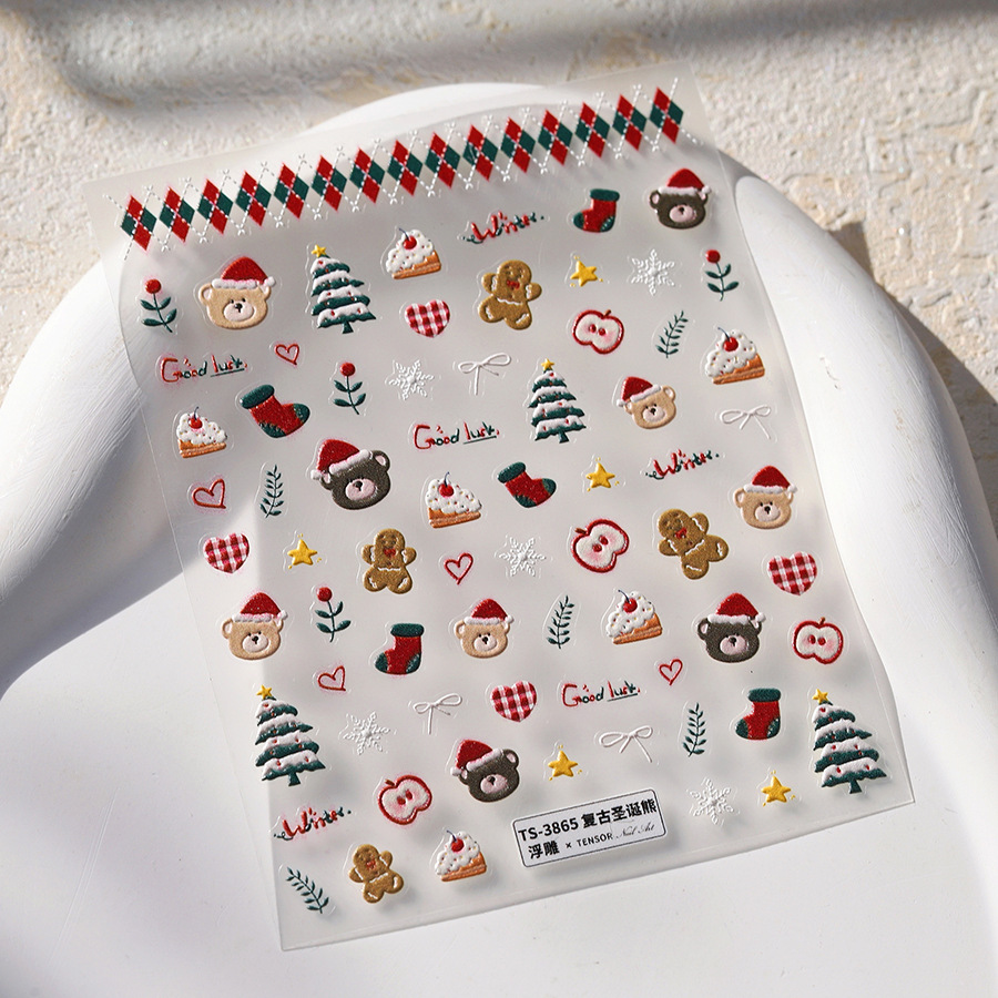 Cute Christmas Bear & Gingerbr - Nail Art Xmas Stickers 리뷰 및 가격