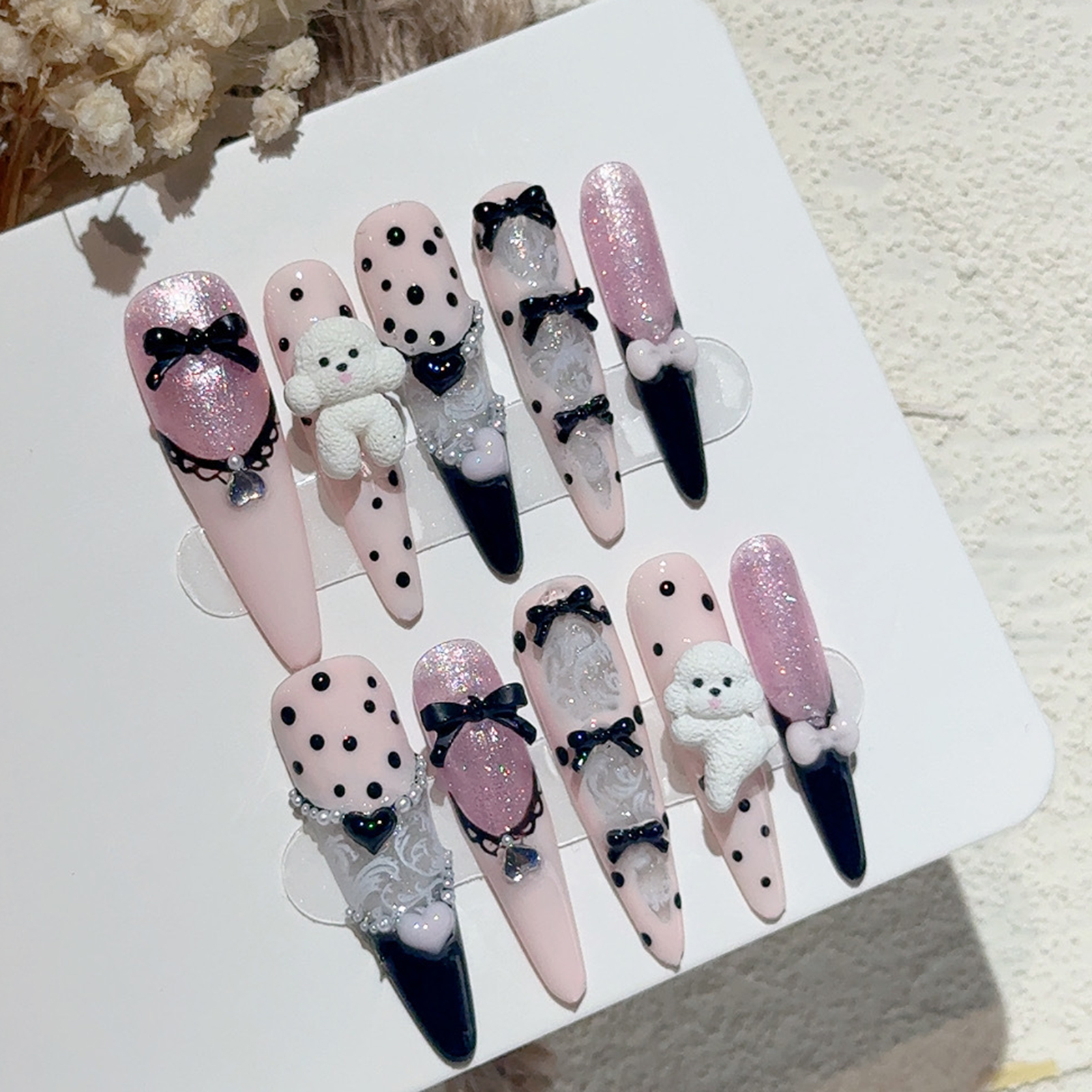 10PCS Black Lace Polka Dot Bal - Nail Art French Nails 리뷰 및 가격