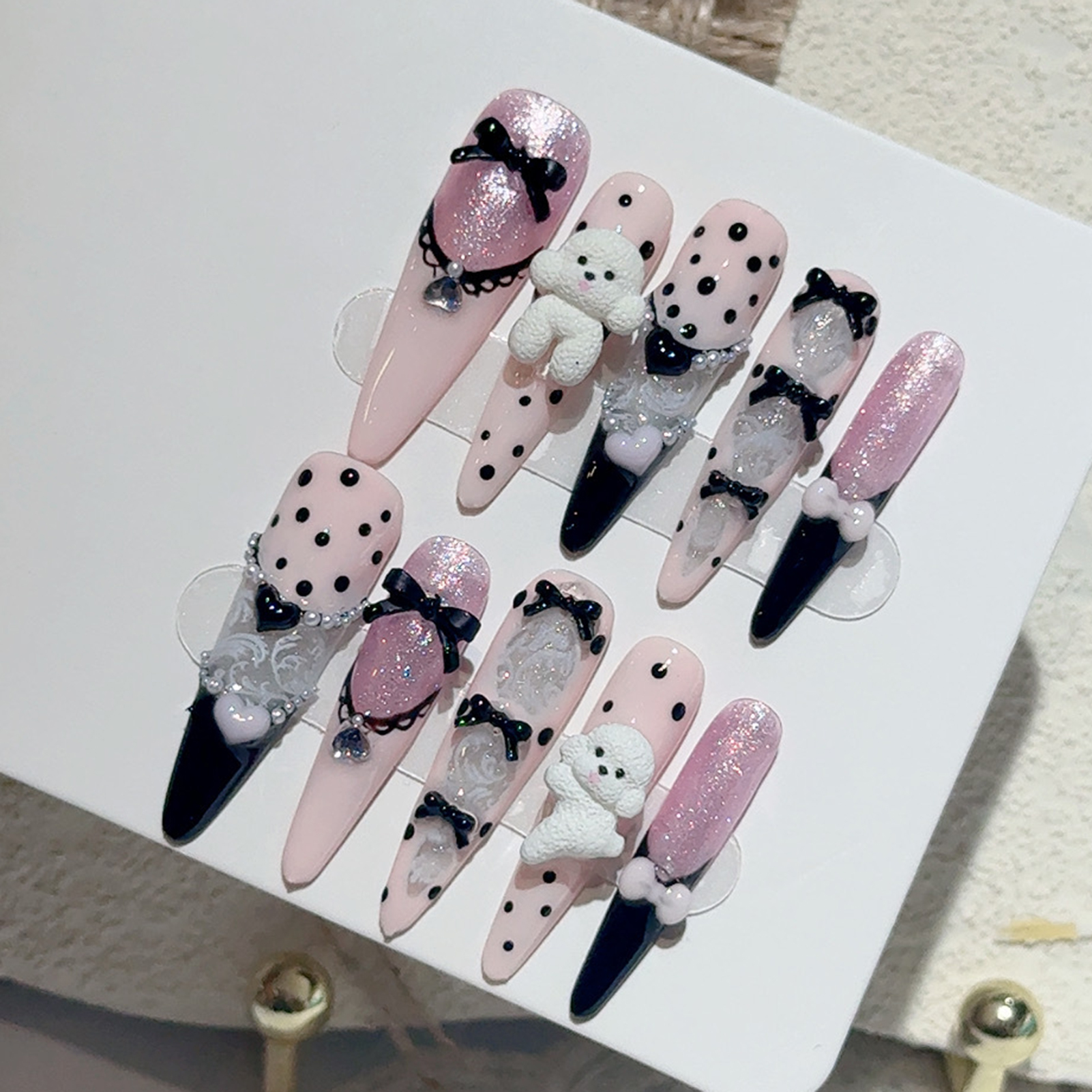 10PCS Black Lace Polka Dot Bal - Nail Art French Nails 리뷰 및 가격
