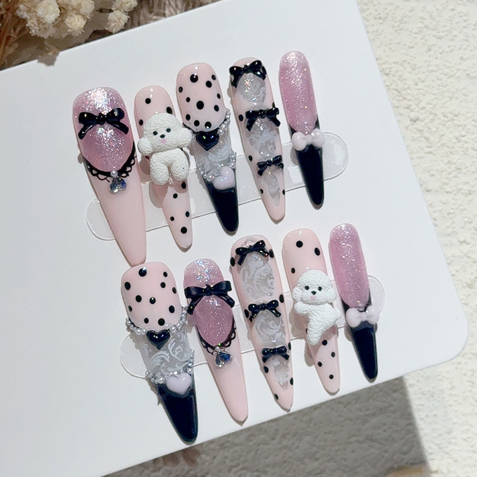 10PCS Black Lace Polka Dot Bal - Nail Art French Nails 리뷰 및 가격