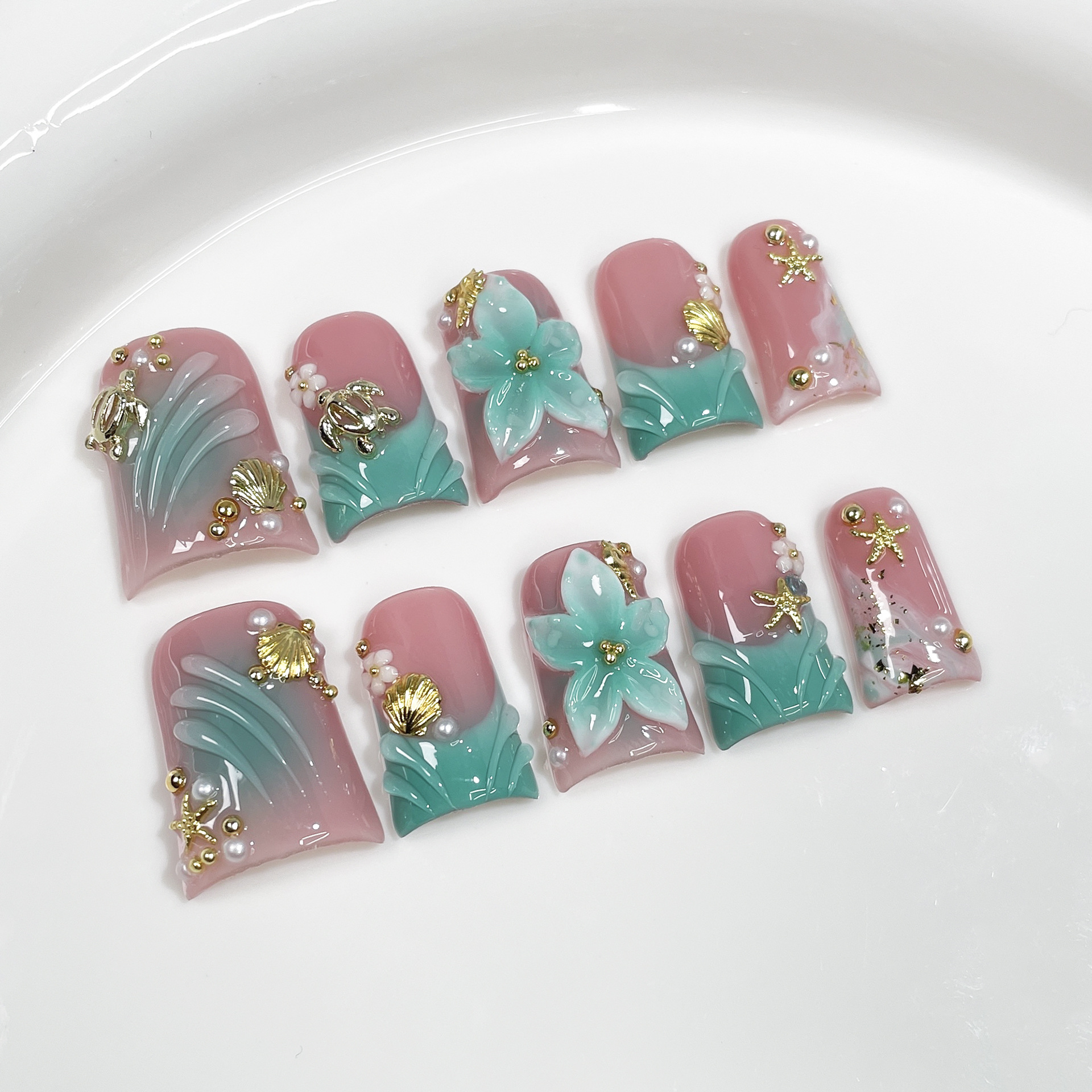 10pcs Ocean Style Fake Nails D - Nail Art French Nails 리뷰 및 가격