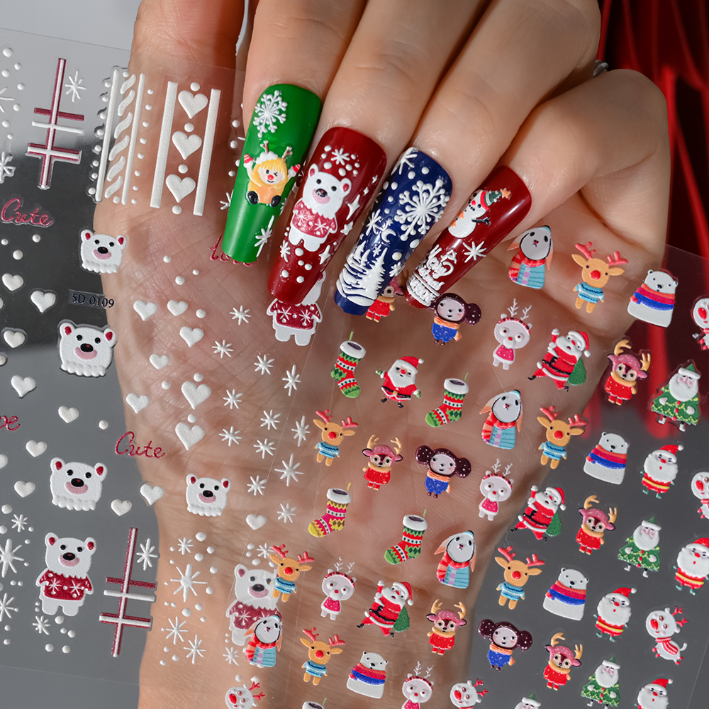 1Sheet 5D Embossed Christmas N - Nail Art Xmas Stickers 리뷰 및 가격