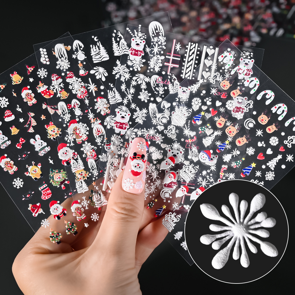 1Sheet 5D Embossed Christmas N - Nail Art Xmas Stickers 리뷰 및 가격