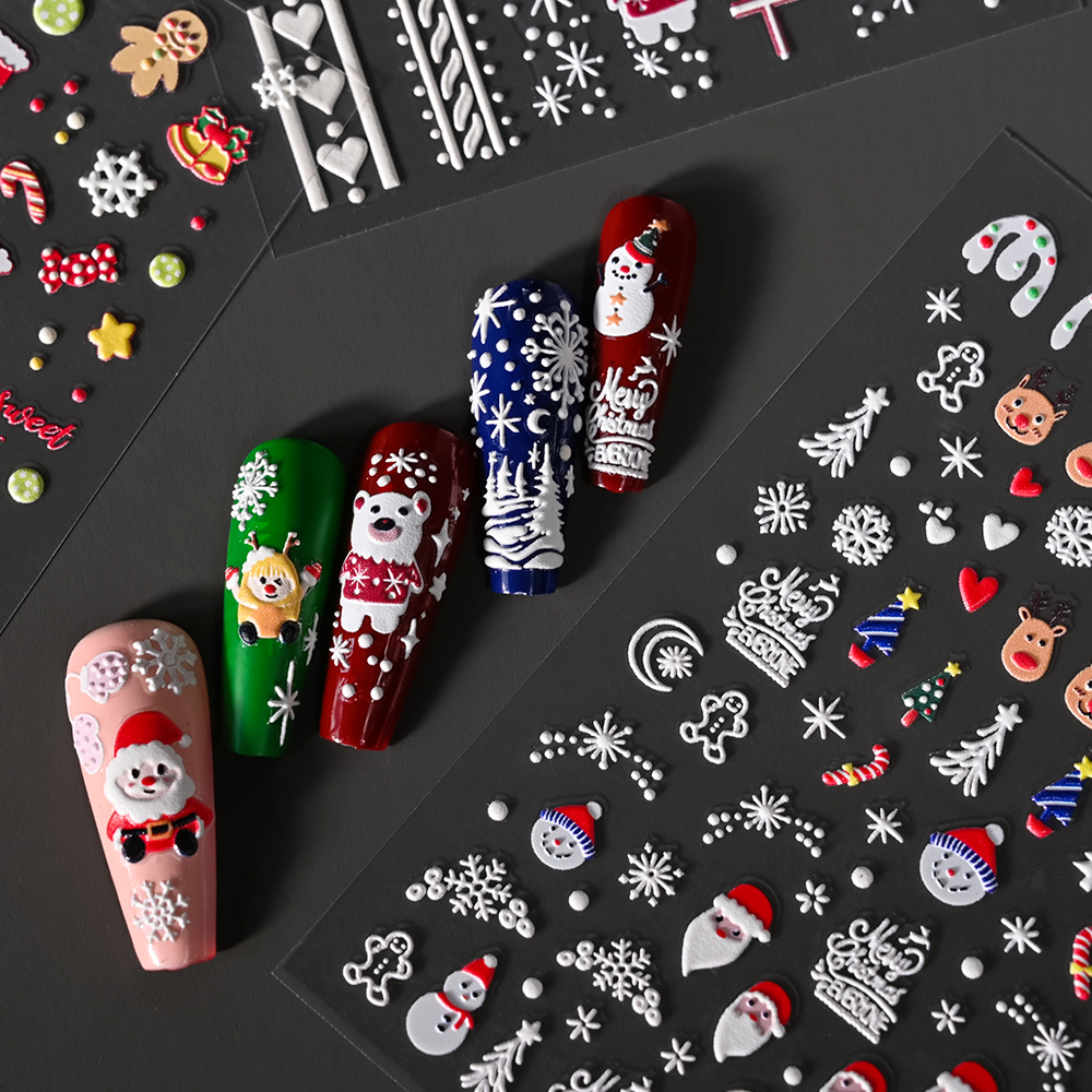 1Sheet 5D Embossed Christmas N - Nail Art Xmas Stickers 리뷰 및 가격